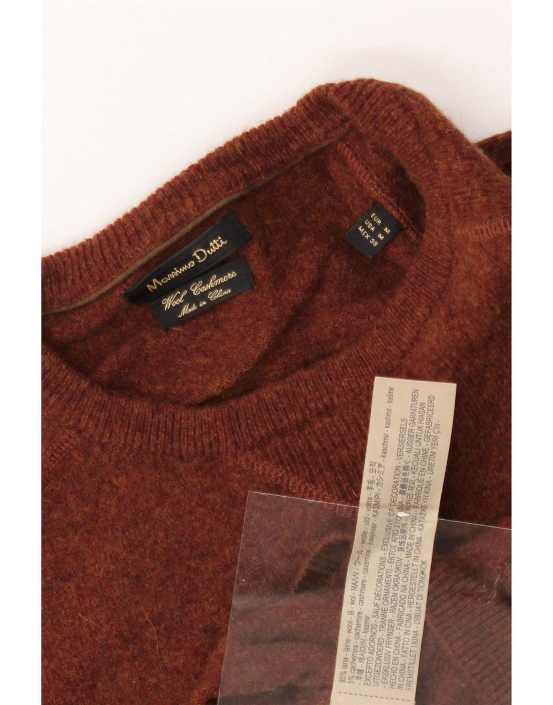 Męski sweter Massimo Dutti z okrągłym dekoltem, średniej wielkości brązowa wełna