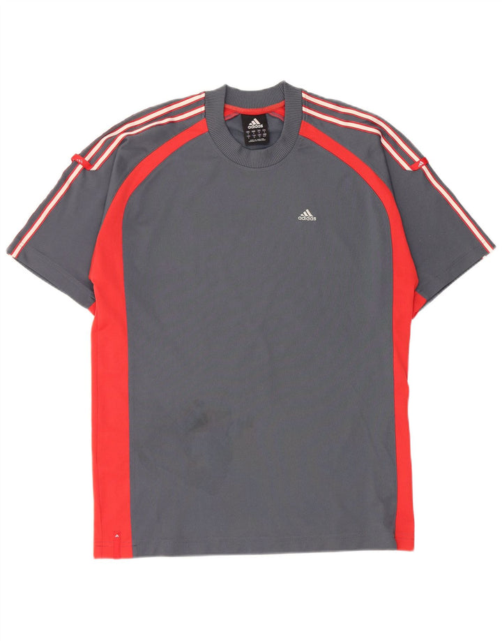 T-shirt męski ADIDAS, mały, szary, z blokami kolorów, poliester