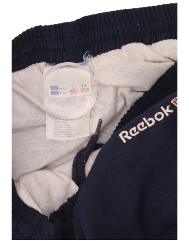 Męskie spodnie dresowe Reebok UK 14, duże, granatowe, poliestrowe