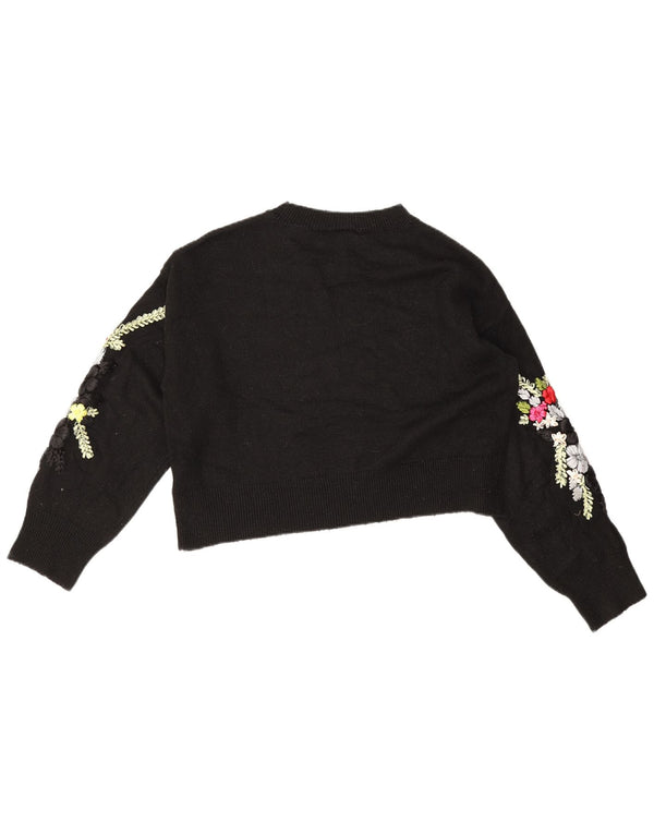 Topshop damski sweter z dekoltem w łódkę, UK 10, mały, czarny w kwiaty