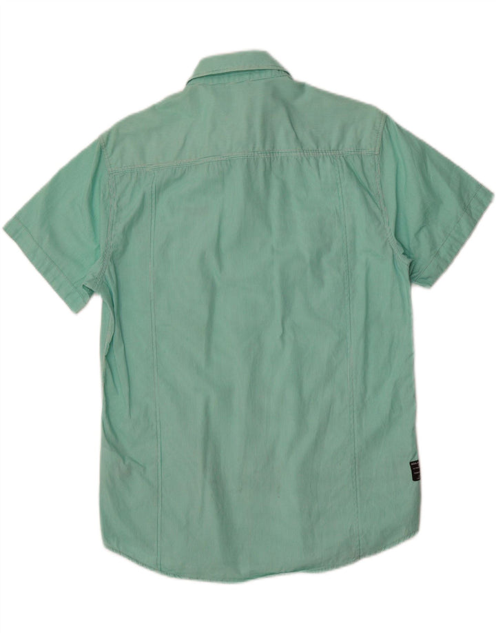 JACK & JONES Mens Short Sleeve Shirt Medium Green Pinstripe Cotton