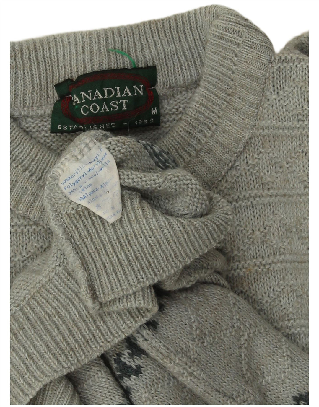 KANADYJSKI Męski sweter z okrągłym dekoltem, akryl w średnie szare paski