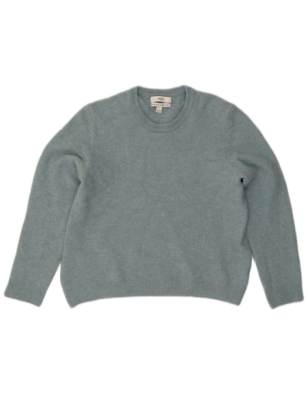 Marks & Spencer Damski sweter z okrągłym dekoltem UK 14, duży, niebieski z owczej wełny