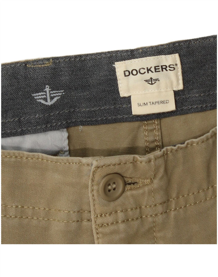 DOCKERS Męskie, wąskie, zwężane spodnie Chino W34 L32, bawełna khaki