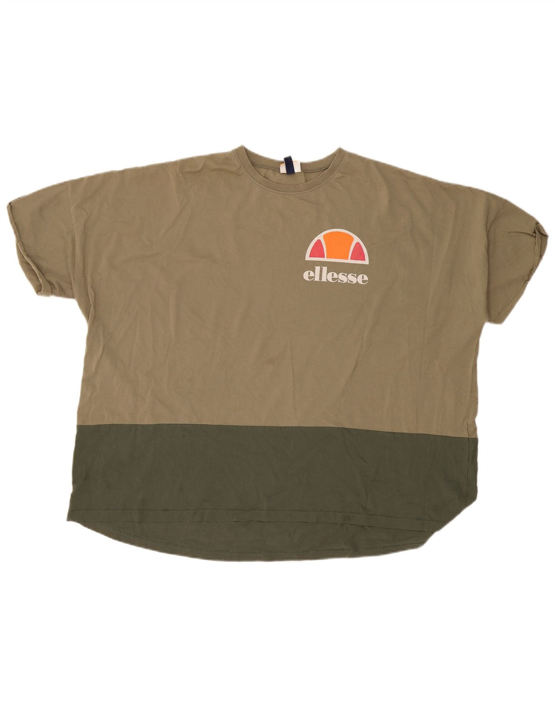 Damska koszulka oversize Ellesse z grafiką Top UK 12 Medium Khaki, blok kolorów