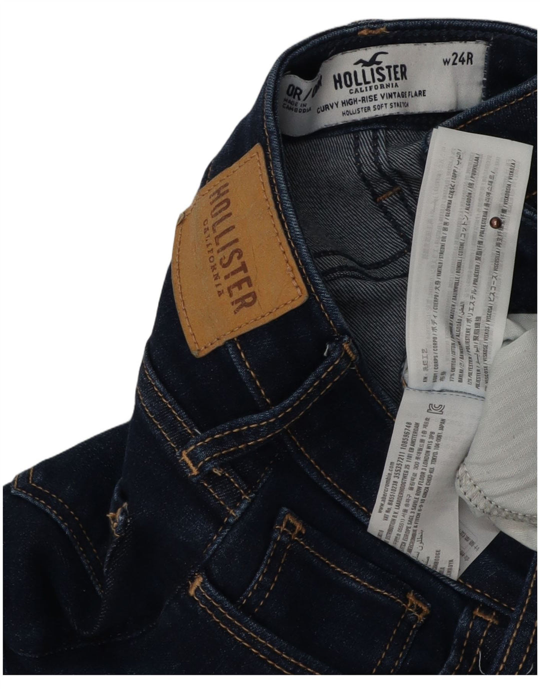 HOLLISTER Damskie jeansy rozkloszowane z wysokim stanem W24 L32 Granatowa bawełna
