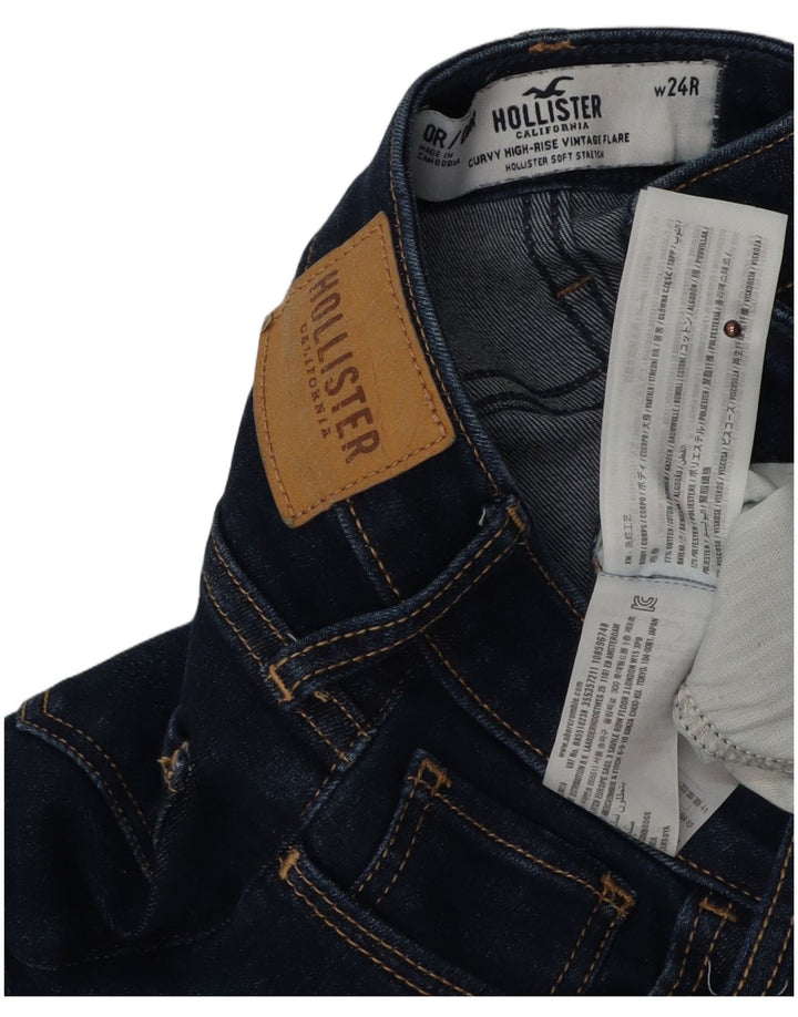 HOLLISTER Damskie jeansy rozkloszowane z wysokim stanem W24 L32 Granatowa bawełna