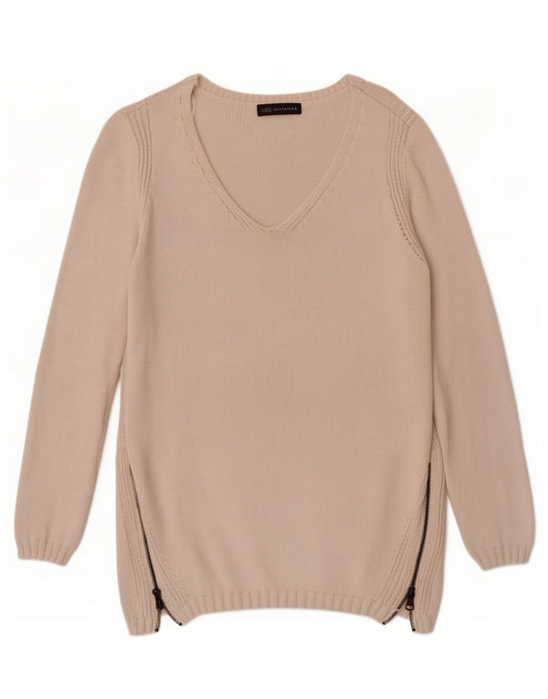 Marks & Spencer Damski sweter z dekoltem w kształcie litery V, UK 16, duży, beżowy, bawełniany