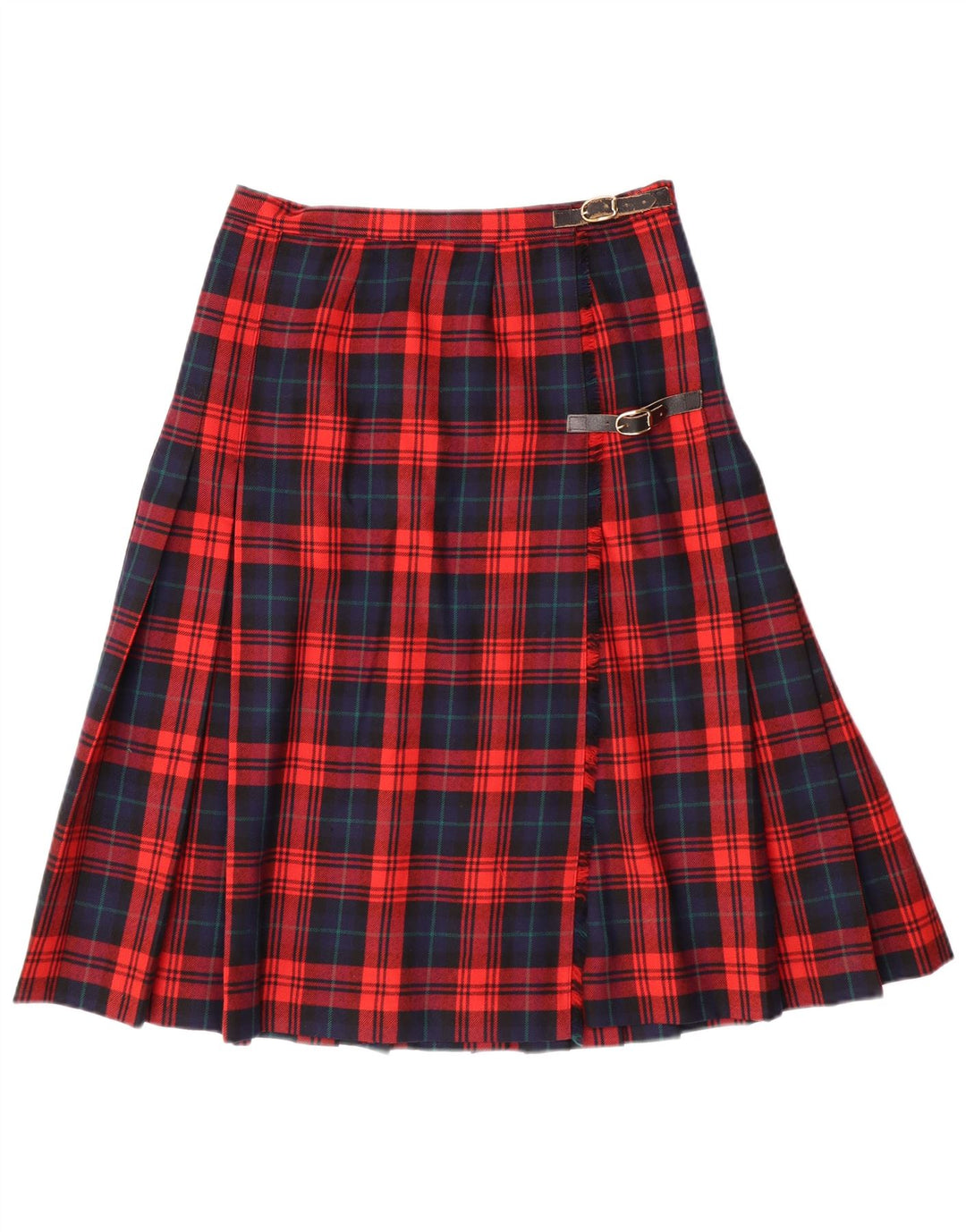 Vintage damska plisowana spódnica IT 42 Medium W28 czerwona kratka z dziewiczej wełny