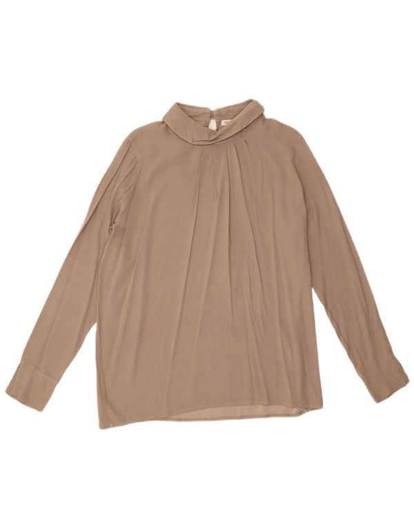 Vintage damska bluzka oversize z długim rękawem Top UK 10 Small Grey Silk