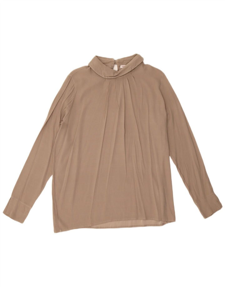 Vintage damska bluzka oversize z długim rękawem Top UK 10 Small Grey Silk