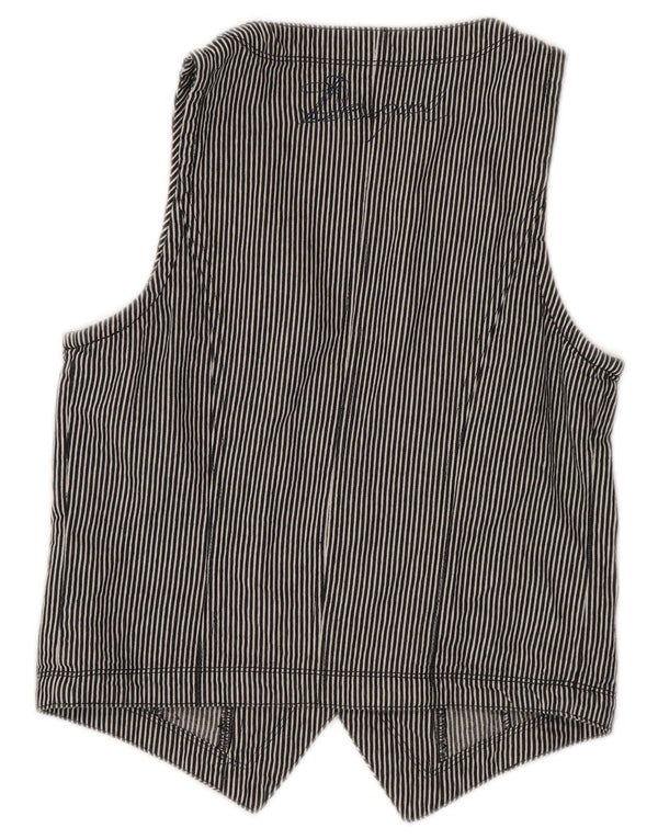 Desigual Womens Crop Waistcoat EU 40 Medium Navy Blue Pinstripe Cotton