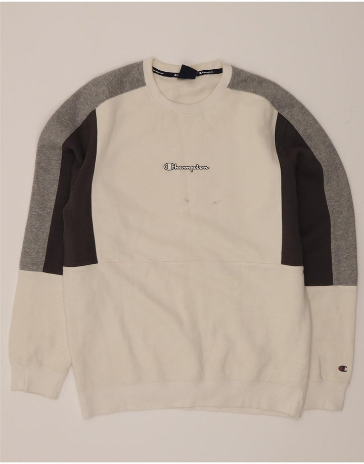 Męska bluza Champion XL, biała, z blokami kolorów, bawełniana