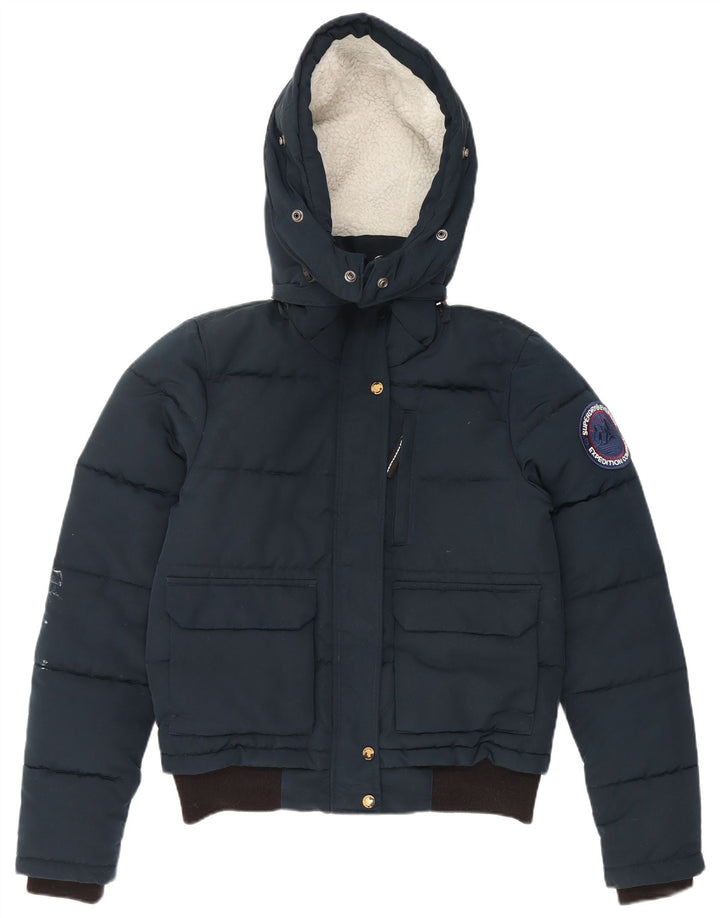 Damska kurtka Superdry z kapturem, oversize, wyściełana UK 10, mała, granatowa