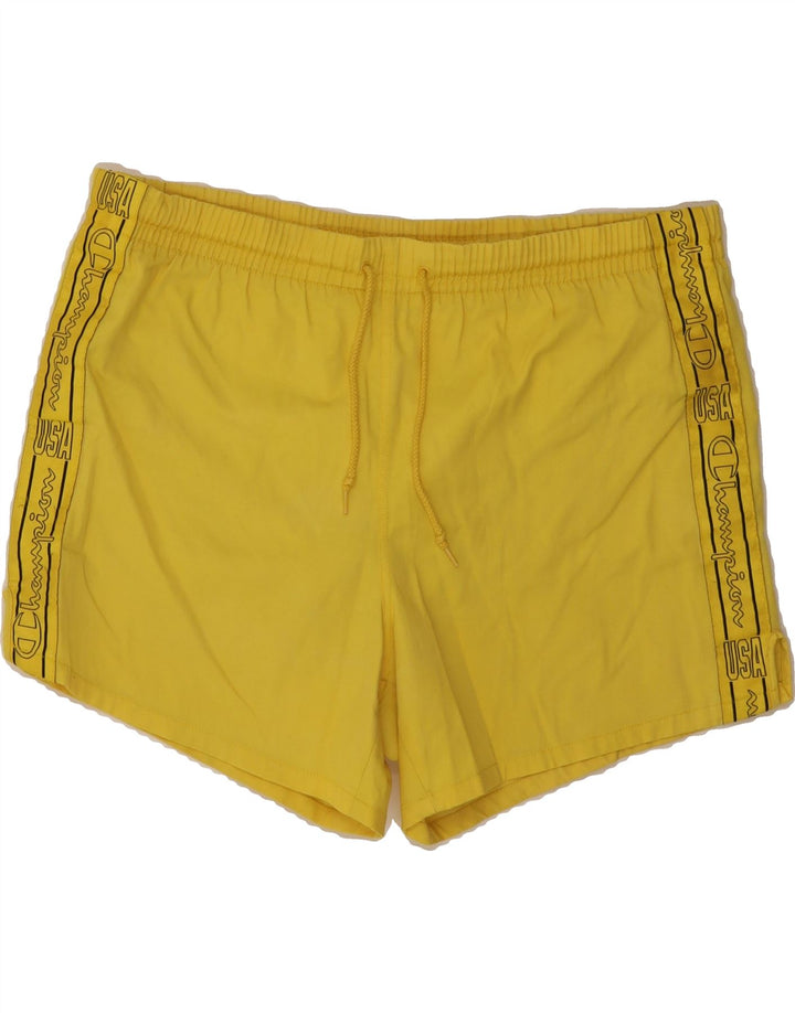 CHAMPION Mens Graphic Sport Shorts Medium Yellow Vintage Champion and Second-Hand Champion from Messina Hembry 