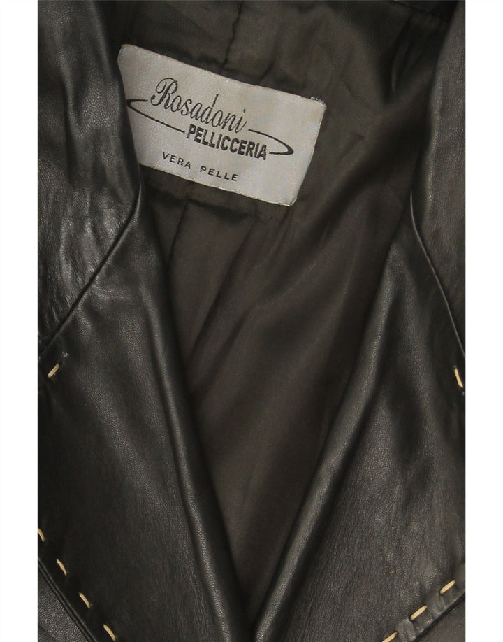 Vintage damski płaszcz skórzany UK 18 XL czarna skóra