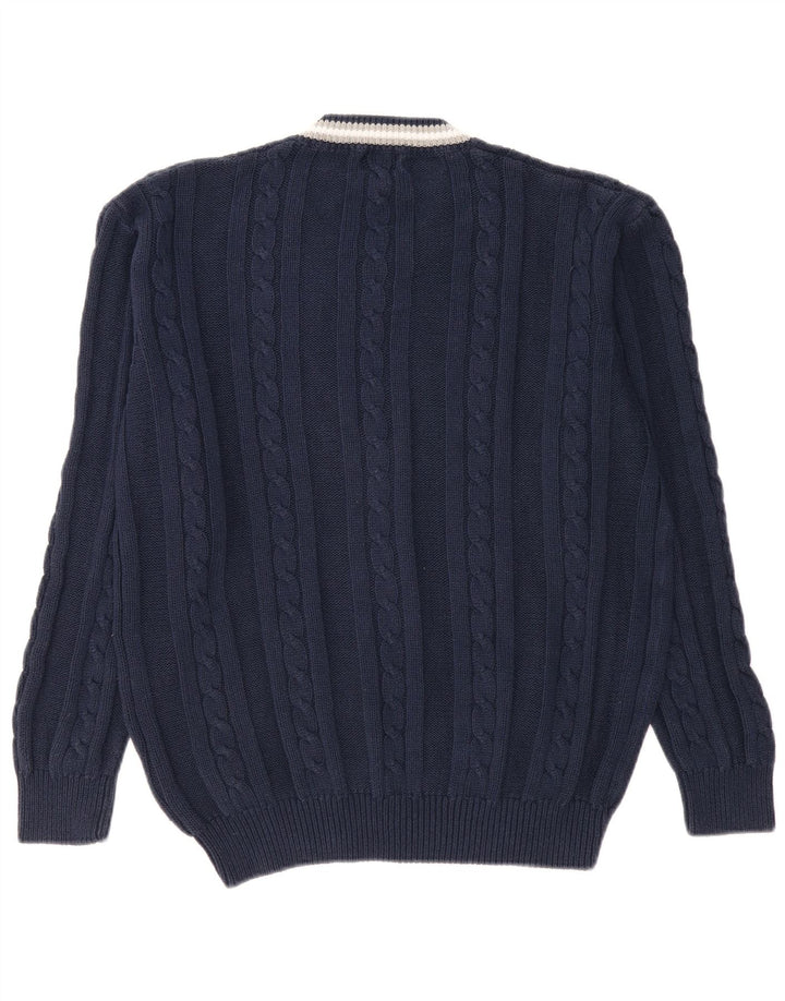 Męski sweter VINTAGE z dekoltem w kształcie litery V, duży, granatowy, bawełniany