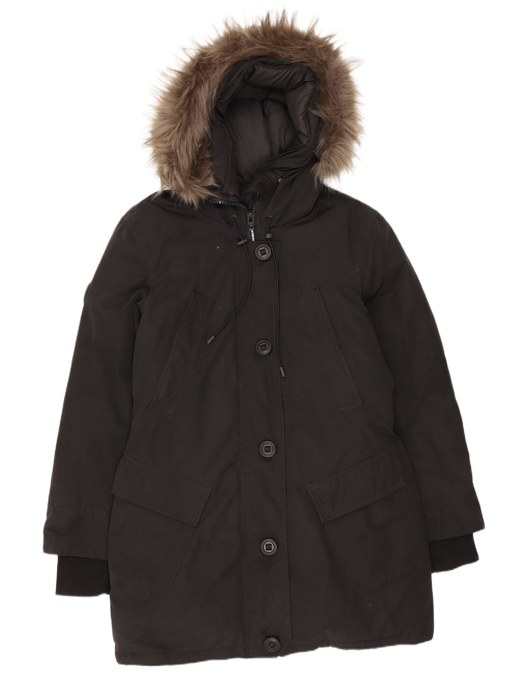Damski, oversize'owy, ocieplany płaszcz z kapturem Superdry UK 10, mały, czarny poliester