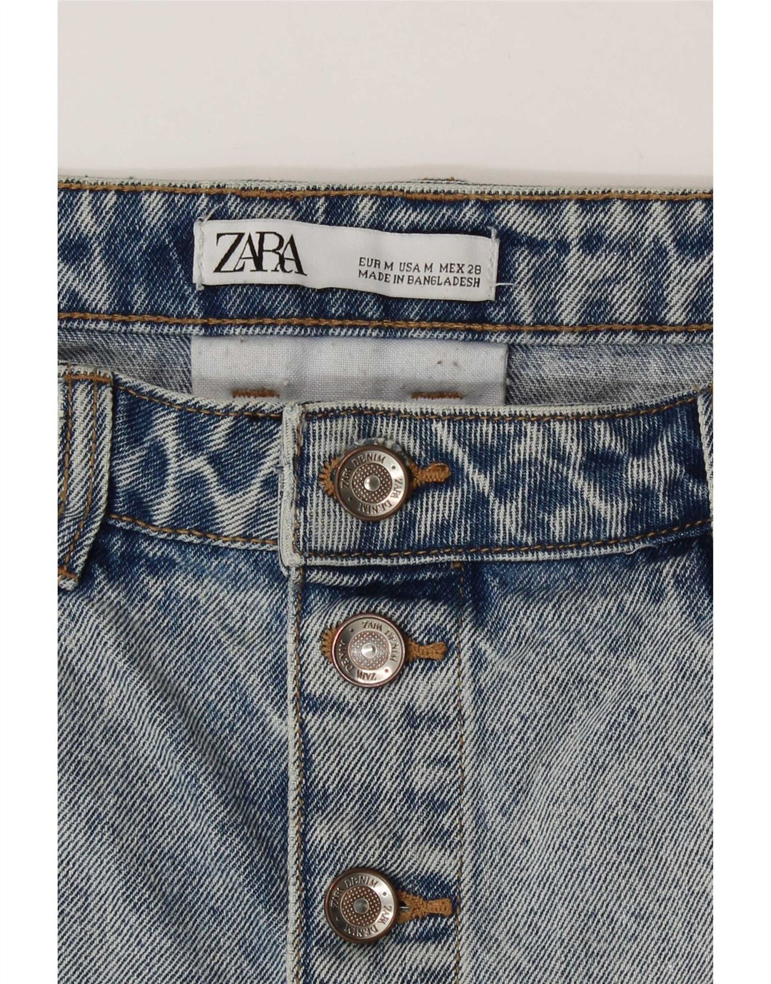 Spódnica dżinsowa damska Zara Acid Wash Mini, średnia W28, niebieska