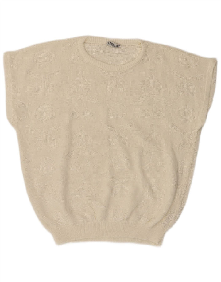 Damski sweter oversize VINTAGE z okrągłym dekoltem UK 14, średni złamanej bieli