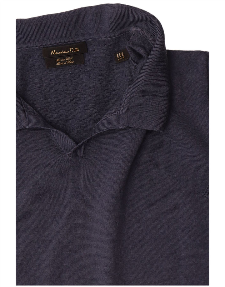 Męski sweter polo Massimo Dutti z krótkim rękawem i dekoltem w kolorze średniego granatu