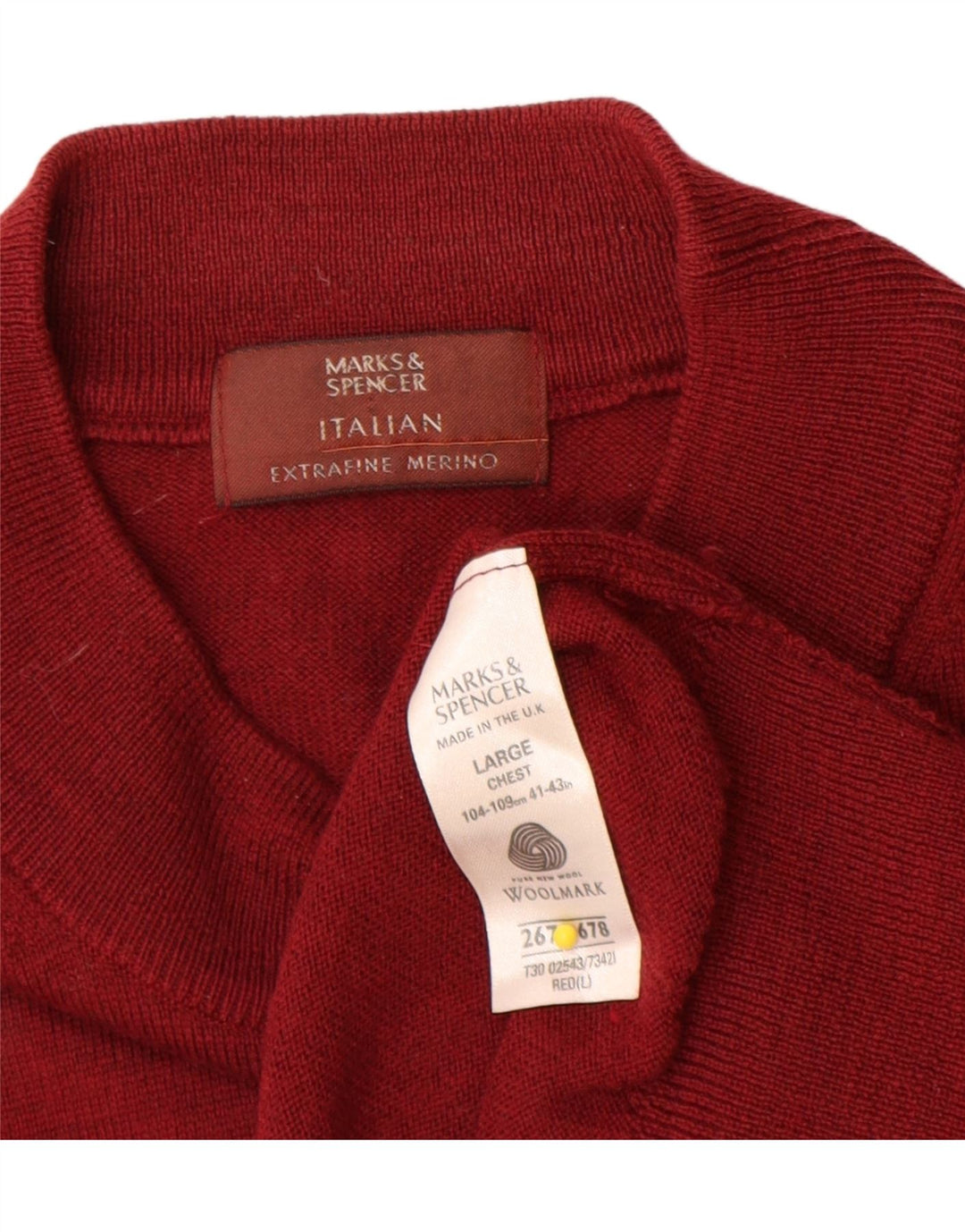 Marks & Spencer Męski sweter z okrągłym dekoltem, duży, czerwony, wełna merynosów