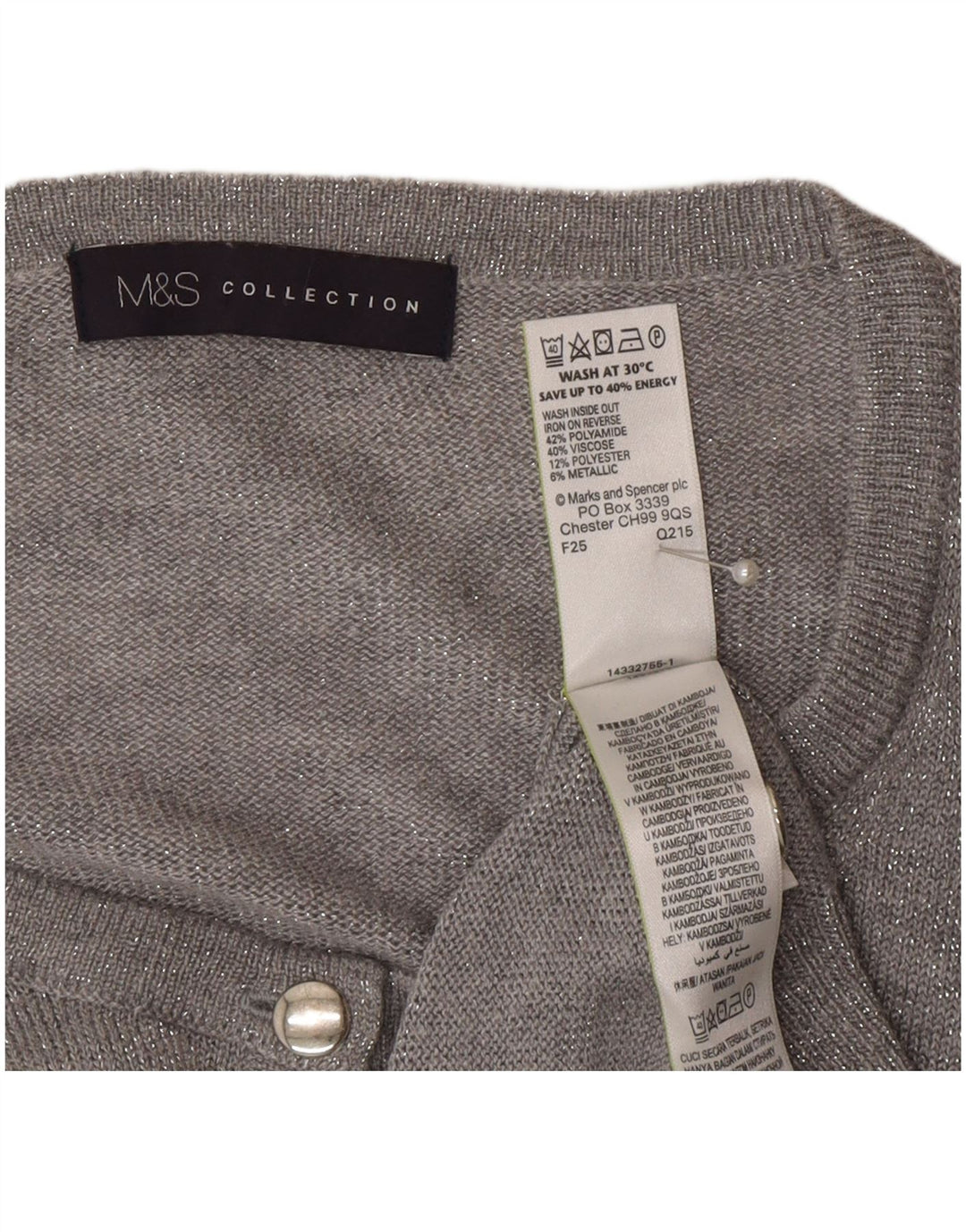 Marks & Spencer Damski sweter rozpinany UK 20 2XL Szary poliamid