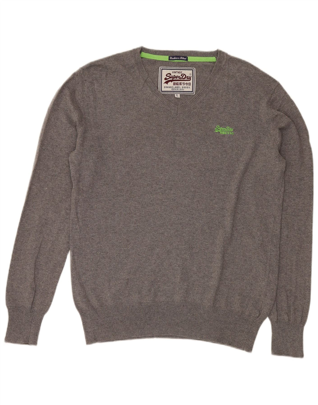 SUPERDRY Męski sweter z dekoltem w kształcie litery V, duży, szary, bawełniany