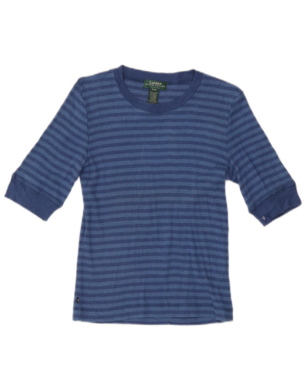 Ralph Lauren Womens Petite T-Shirt Top UK 12 Medium Blue Striped Cotton