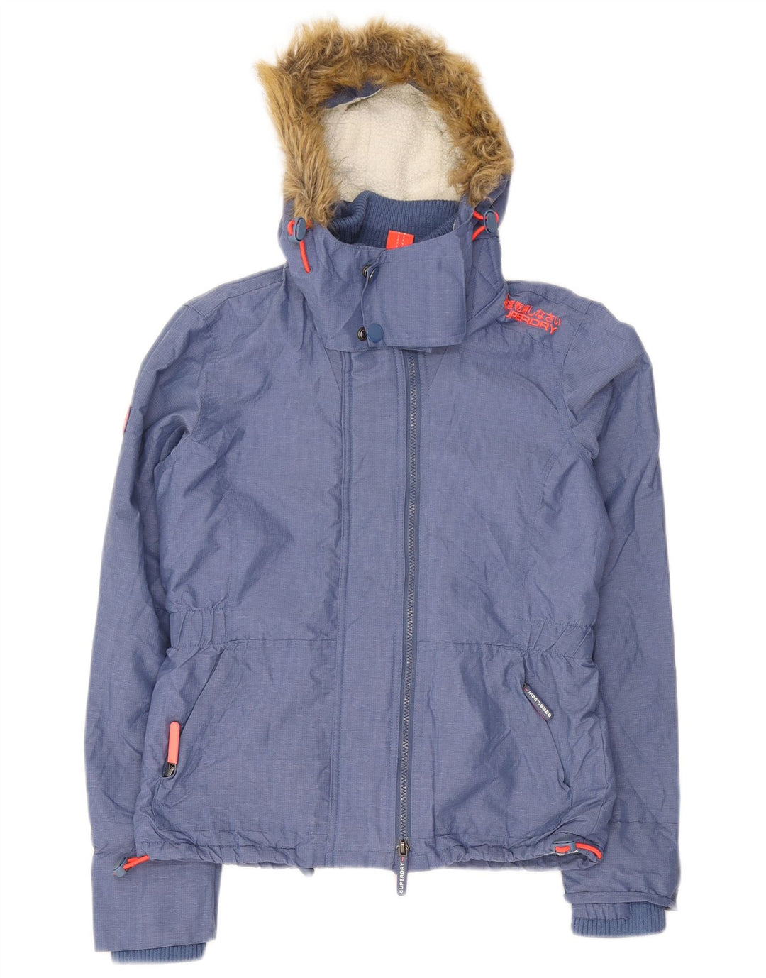 Damska kurtka wiatrówka Superdry z kapturem Sherpa UK 14, średni niebieski