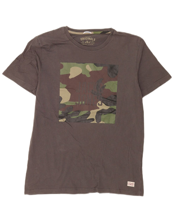 Męski T-shirt z grafiką Jack & Jones, XL, szara, kamuflażowa, bawełniana