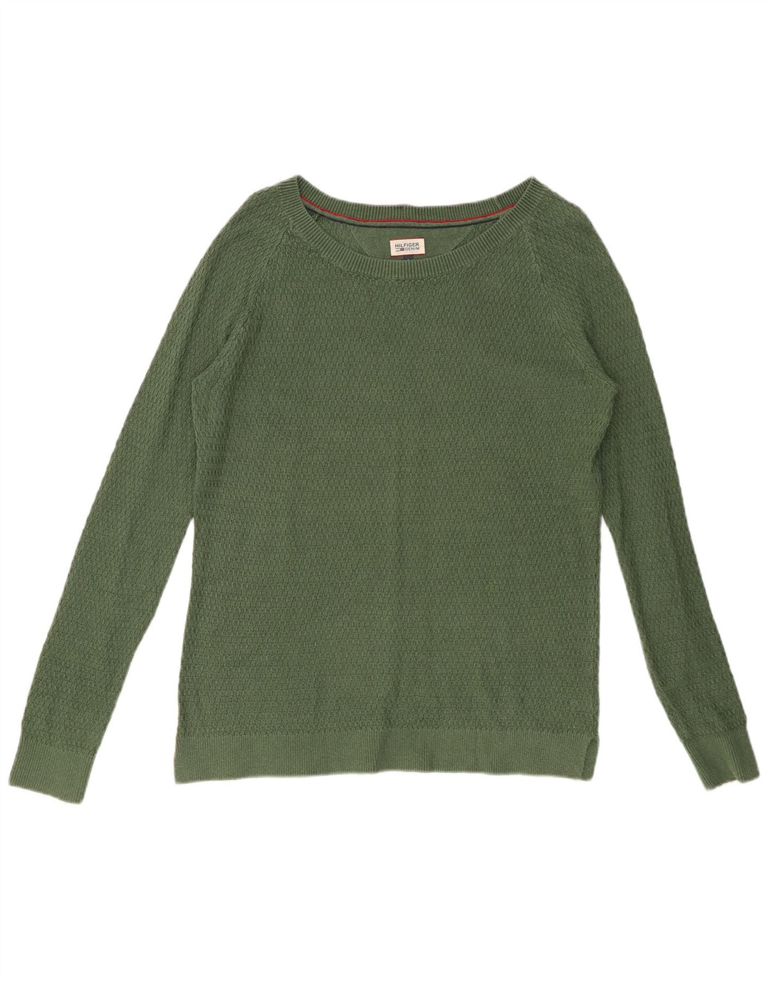 Damski sweter TOMMY HILFIGER z dekoltem w łódkę UK 10 Small Green