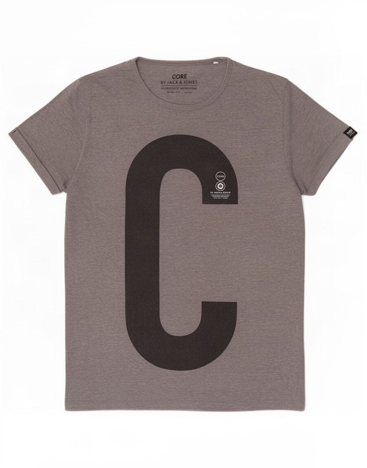 Męski T-shirt z grafiką Jack & Jones Core, duży, szary, poliestrowy