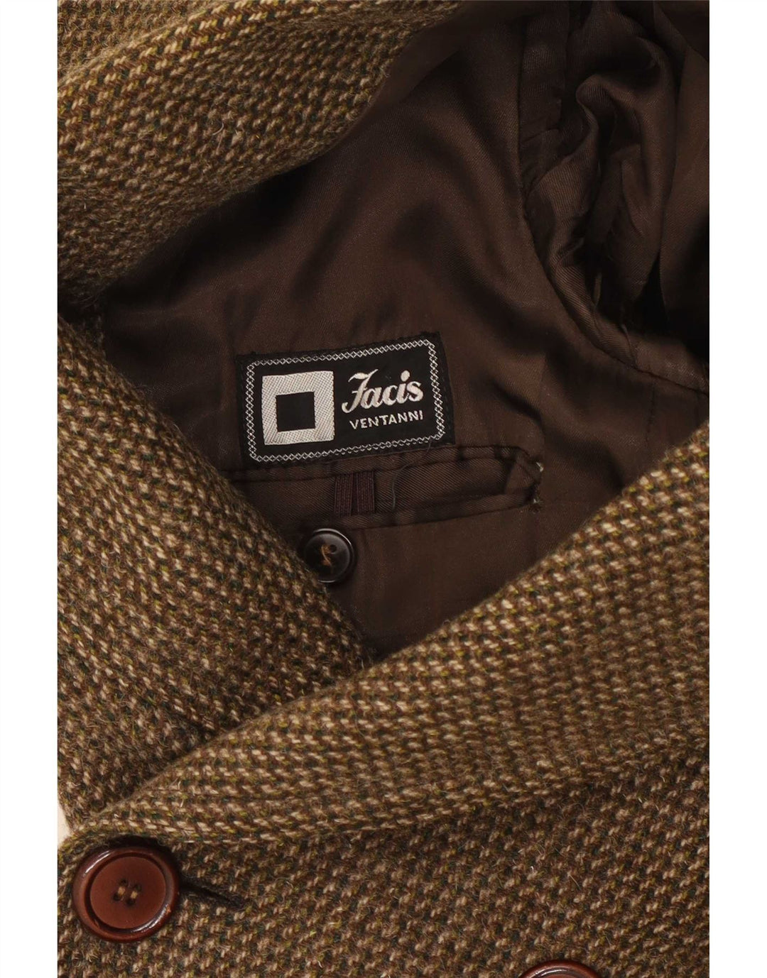 Facis Męski dwurzędowy płaszcz UK 36 Small Brown Houndstooth