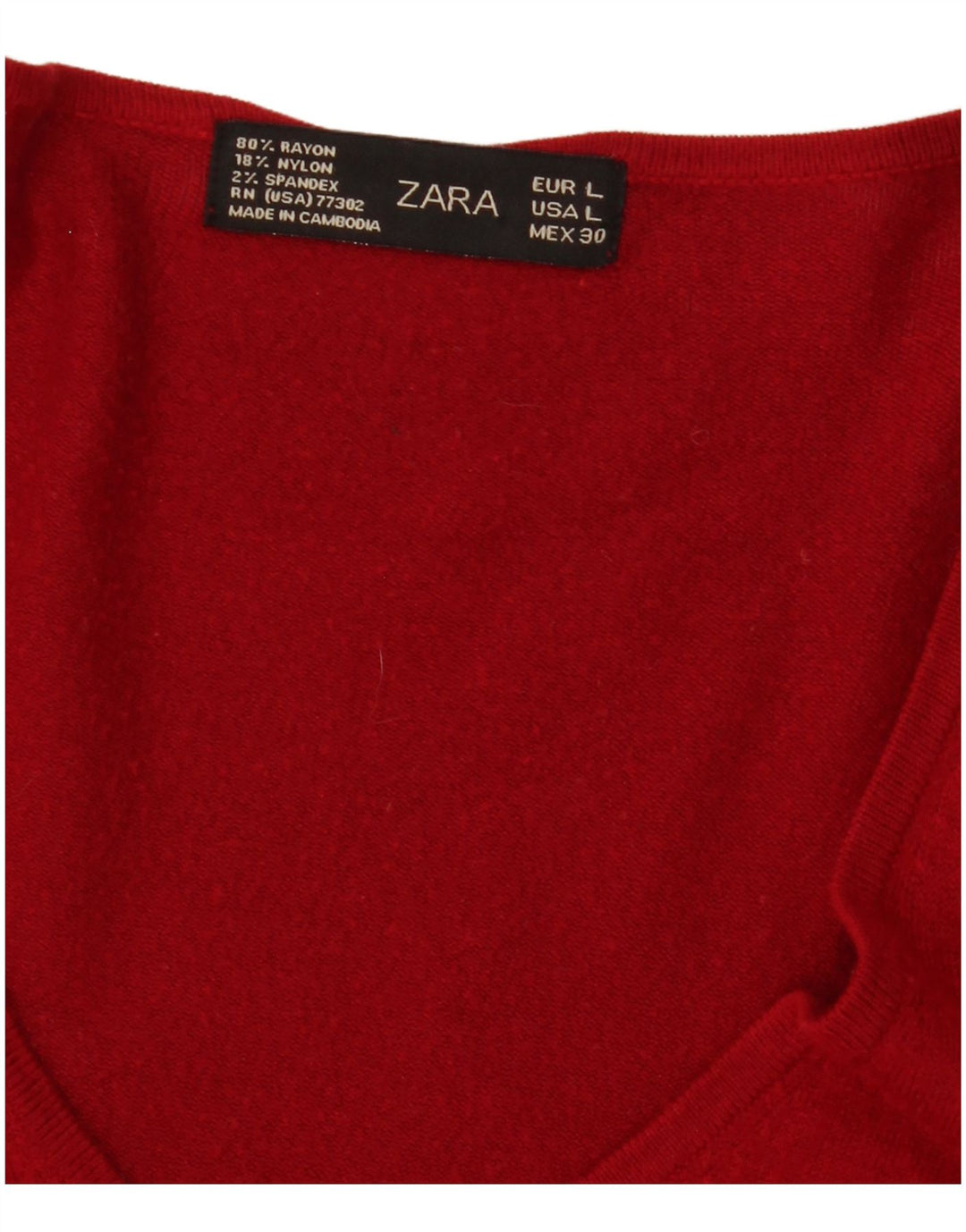 Sweter damski Zara z dekoltem w kształcie litery V, UK 14, duży czerwony sztuczny jedwab