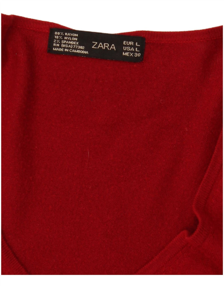 Sweter damski Zara z dekoltem w kształcie litery V, UK 14, duży czerwony sztuczny jedwab