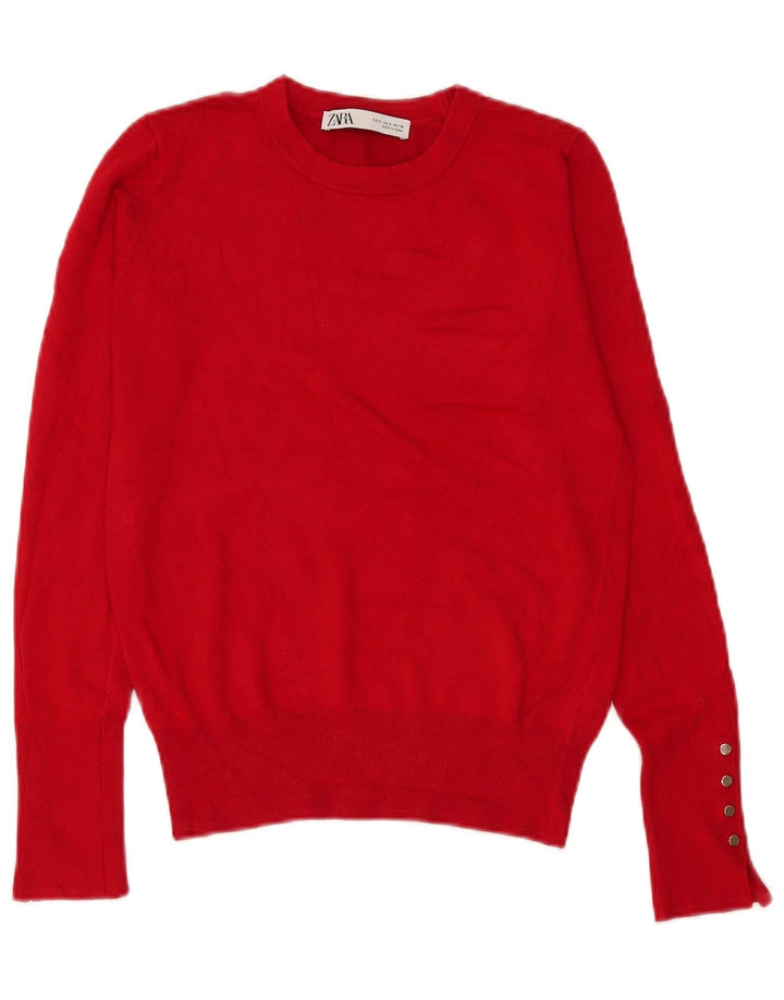 Damski sweter z okrągłym dekoltem Zara UK 10 Small Red Wiskoza