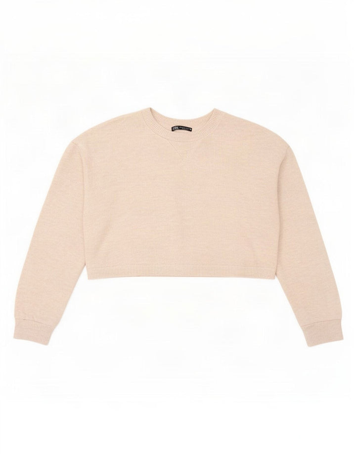 Damski krótki top Zara Oversize z długim rękawem, UK 10, mały, beżowy poliester