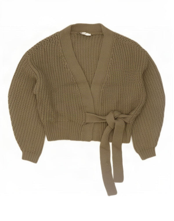 Damski sweter oversize Zara Crop Wrap Cardigan UK 14, średni khaki, akryl