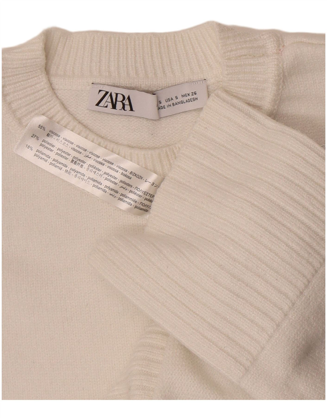 Damski sweter oversize z okrągłym dekoltem Zara UK 10 Small White Wiskoza