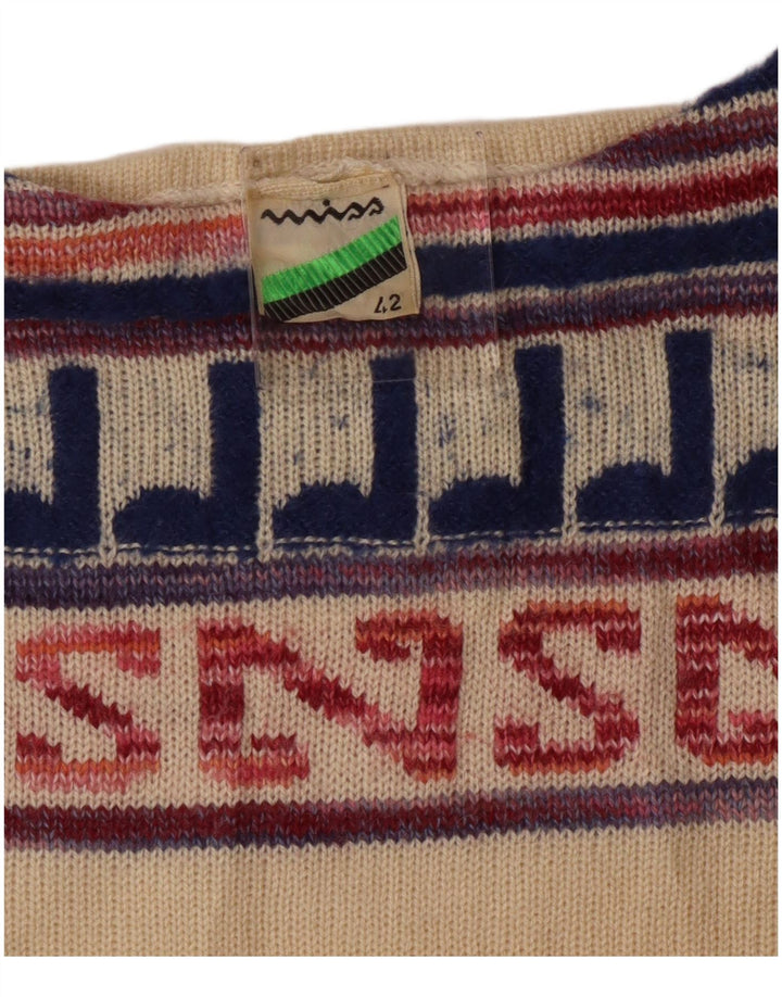 Damski sweter z dekoltem w łódkę w stylu VINTAGE IT 42, średni, złamany biały geometryczny