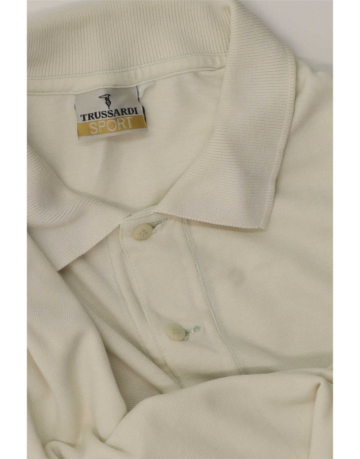Męska koszulka polo Trussardi z długim rękawem, duża, biała, bawełniana