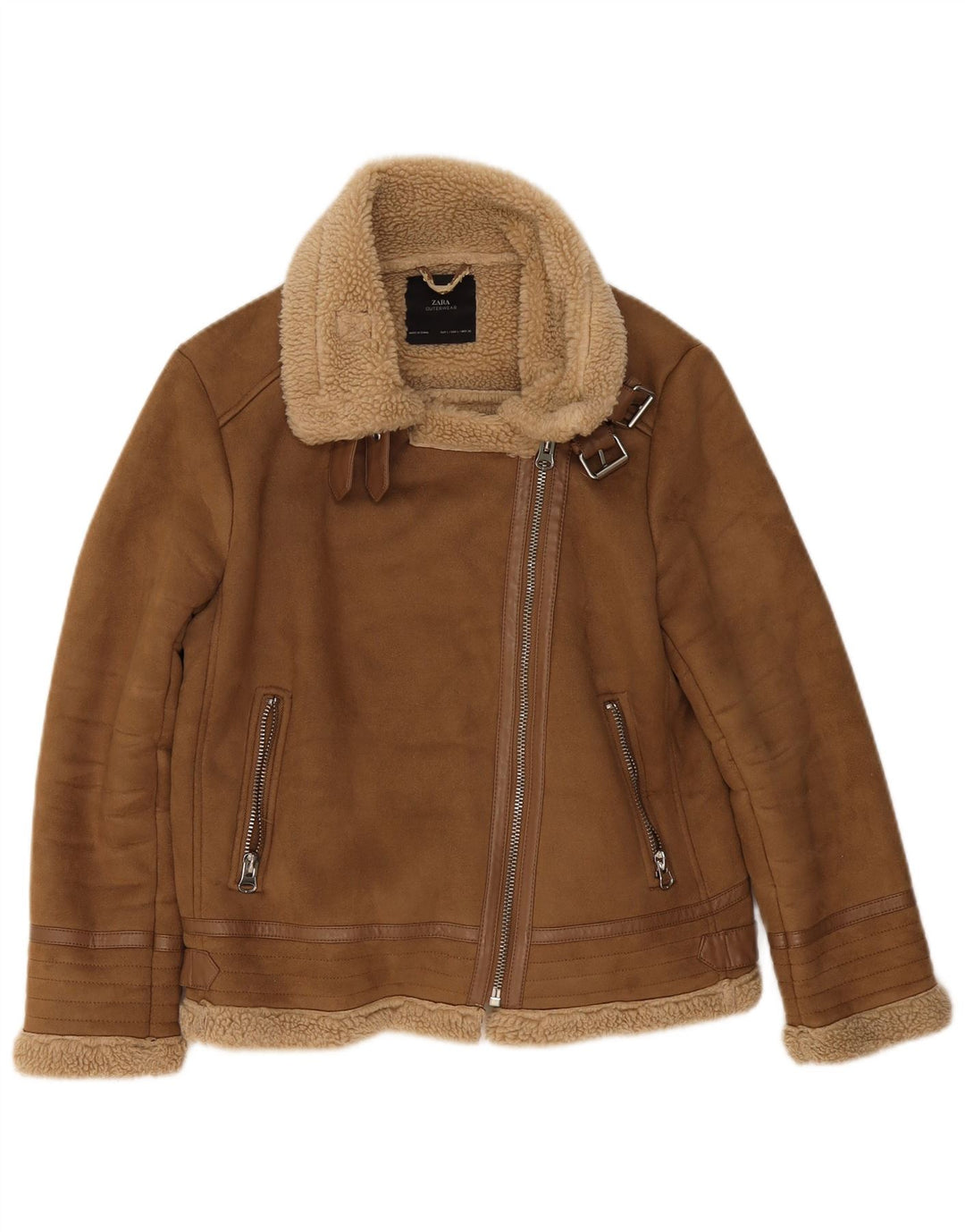 Kurtka damska Zara Sherpa UK 16, duża, beżowa, poliester