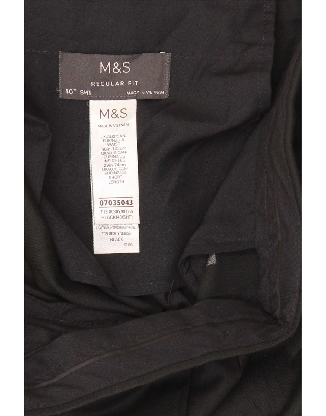 Męskie spodnie garniturowe Marks & Spencer o regularnym kroju W40 L29, czarny poliester