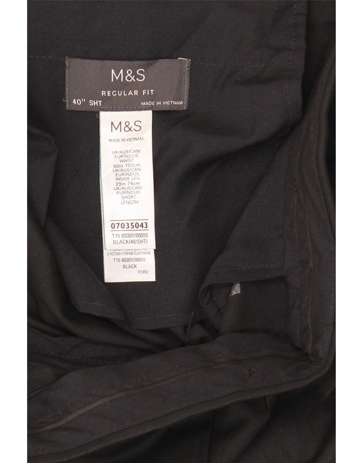 Męskie spodnie garniturowe Marks & Spencer o regularnym kroju W40 L29, czarny poliester