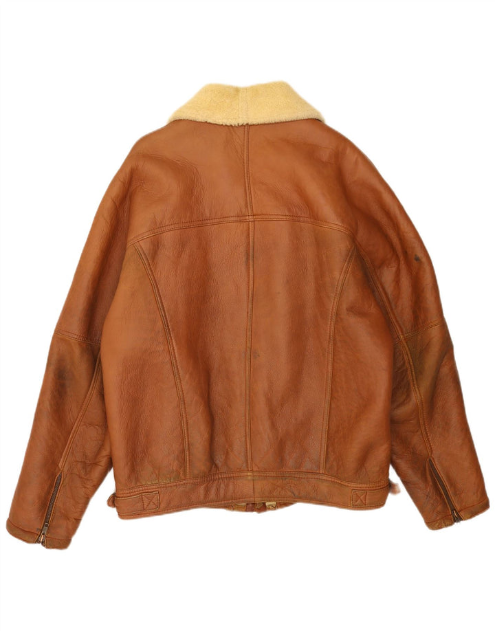 Vintage męska kurtka shearling IT 54 2XL brązowa skóra