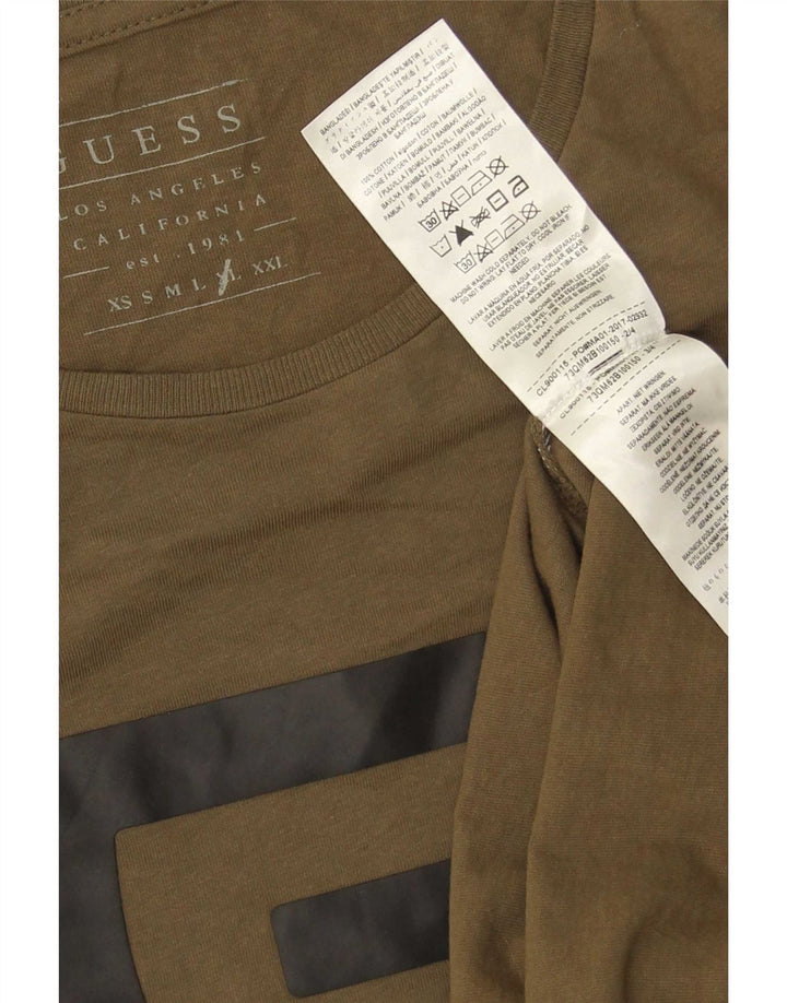 Męski T-shirt Guess z grafiką, XL, bawełniany khaki