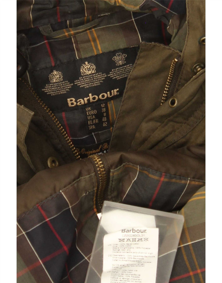 Damska kurtka z kapturem i woskowaną bawełną Barbour UK 12 Medium Khaki