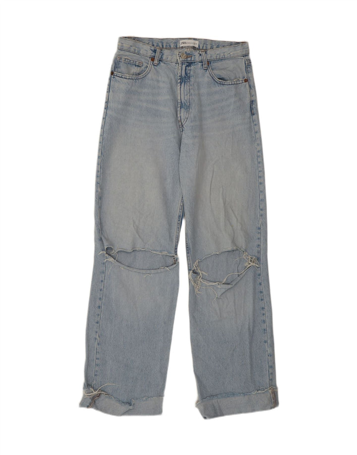 Zara Damskie Jeansy z Wysokim Stanem i Przetarciami EU 40 Średnie W30 L31 Niebieskie