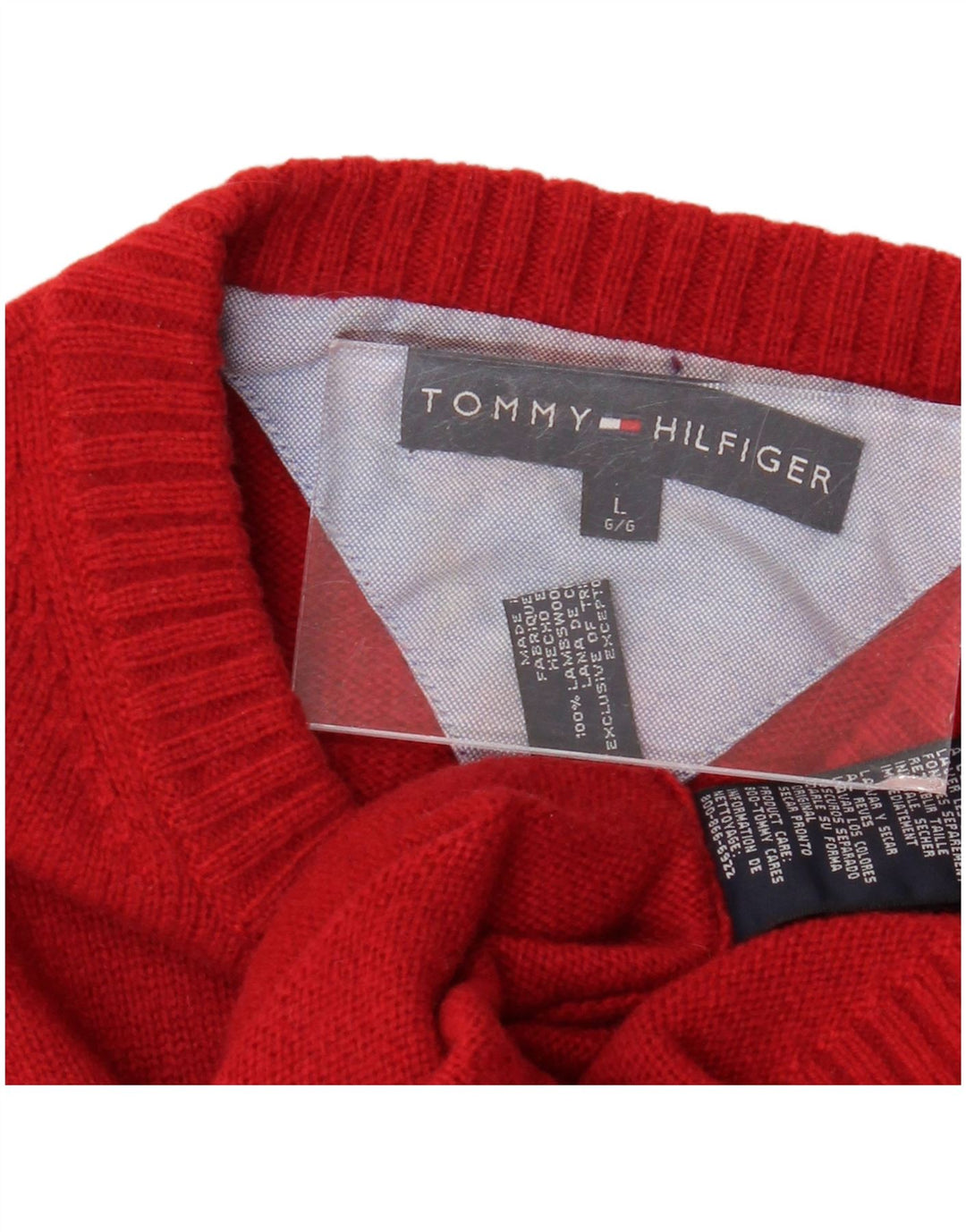 TOMMY HILFIGER Męski sweter z okrągłym dekoltem, duży, czerwony, wełniany